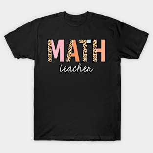 Leopard Math Teacher Cute Back To School Supplies Women T-Shirt